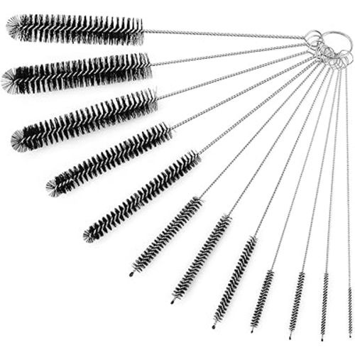 Straw Cleaner Brushes Sets, 12 Pieces 8.2 Inch Botthle Cleaning Brush and Nylon Tube Brush Brush Kit for Sippy Cup, Tumbler, Water Bottle, Drinking Straw (Black)