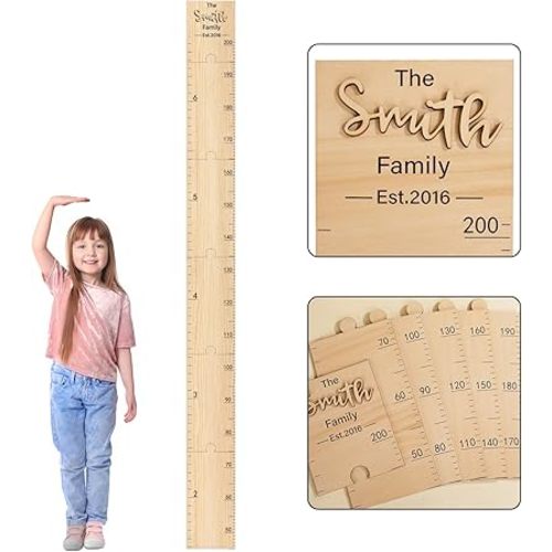 Custom Wooden Kids Height Chart with Name Date - Cute Wall Growth Measurement Ruler for Baby Boys & Girls, Nursery & Room Decor - Easy Install, Premium Wood