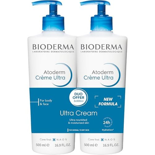 Bioderma Atoderm Ultra Cream Duo Pack, Hydrating Body Moisturizer for Normal to Dry Sensitive Skin 2x16.9 Fl Oz