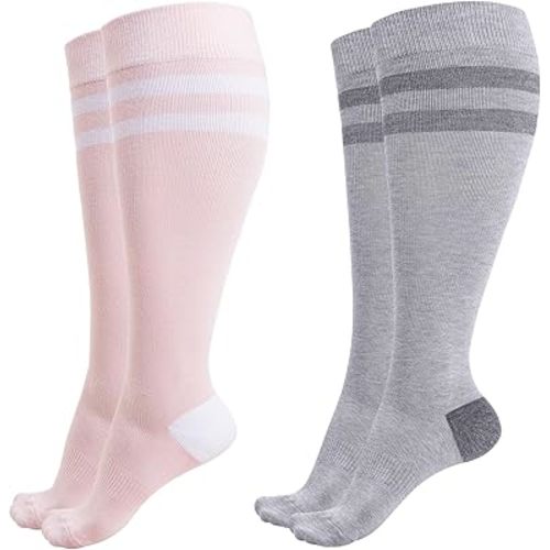 Momcozy Compression Socks for Women Wide Calf, 15-20mmHg Knee High Support Socks for Pregnancy, Nurses, Travel, Flying