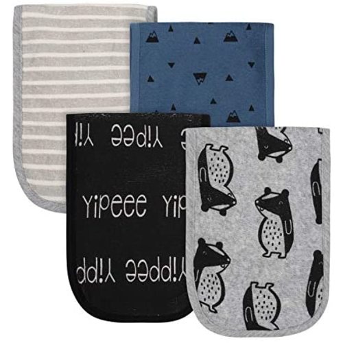 Grow by Gerber Baby Boys Organic 4-Pack Terry Burp Cloths, Black/White/Grey/Blue, One Size