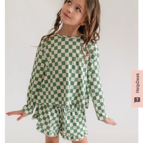 Girl's Long Sleeve and Ruffle Shorts Set in Green Checkered