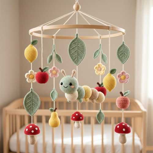 Caterpillar Crib Mobile, Daisy Nursery Decor Baby Mobile, Handmade Crochet Nursery Decor, Crochet Insects Crib Mobile, Baby Shower Gift