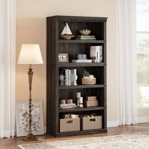5 Tier Bookcase, Farmhouse Book Shelf with Storage OpenBookshelves, 71" Book Case Wooden 5 Shelf Bookcase for Home Office, Living Room