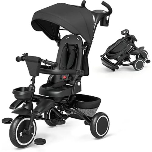 Kinder King 8 in 1 Toddler Tricycle with Push Handle, Folding Kids Trike