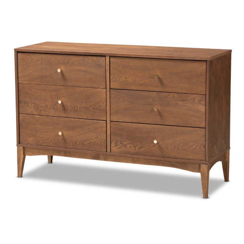 Baxton Studio Landis 6-Drawer Dresser: Stylish Mid-Century Modern Ash Walnut Design for Any Bedroom