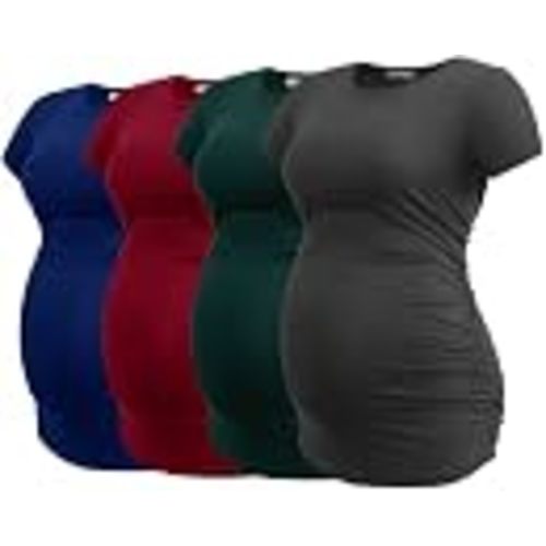 Smallshow Women's 4 Pack Maternity Shirts Short Sleeve Pregnancy Tops Clothes