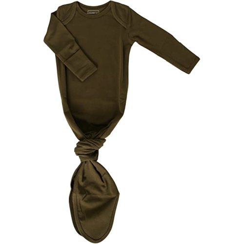 Marlowe & Co Organic Cotton Knotted Newborn Baby Gown, Soft Knotted Sleeper Gown for Baby Boy and Girl - Olive - 0-3 Months