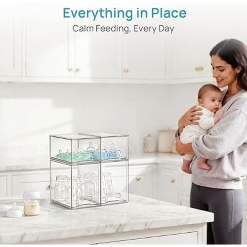 Vtopmart Stackable Storage Drawers Set of 5, Clear Plastic Organizer Bins for Baby Bottle, Beauty Supplies Storage, Ideal for Kichen Countertop, Vanity, Bathroom, Cabinet, Pantry Organization