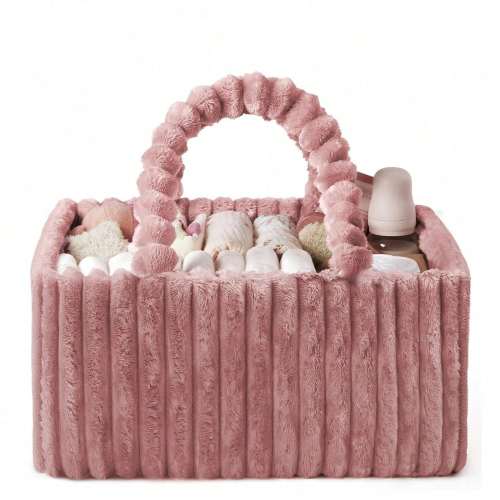 1pc Flannel Diaper Caddy Organizer, Stylish Nursery Storage Basket - Gift For Baby Shower, Baby Registry Must Have, Newborn Essentials , Baby Caddy Organizer