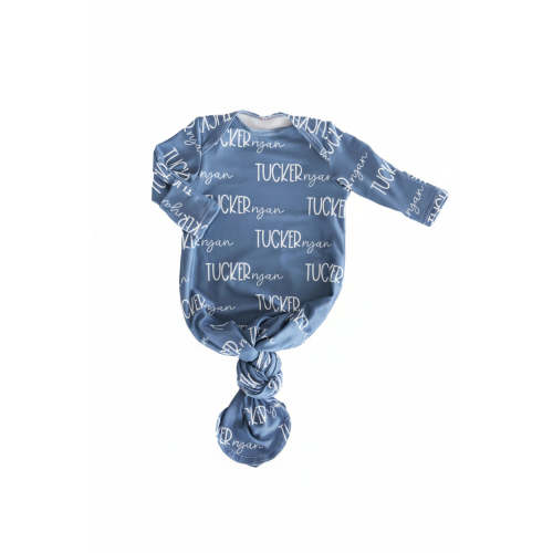 Personalized Font Duo Newborn Baby Knot Gown | Best Selling Blues