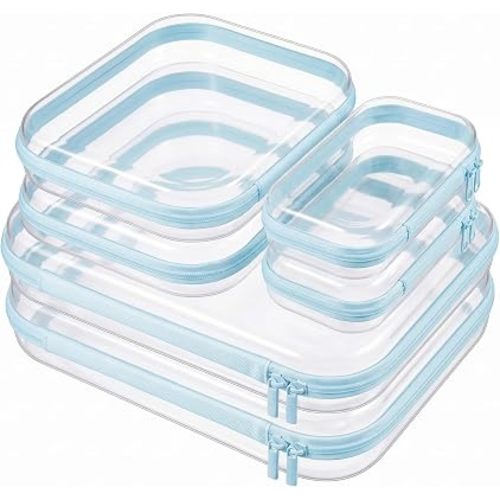 6 Pack Clear Hard Shell Zipper Cases,Zipper Pouches, 2L+2M+2S Blue