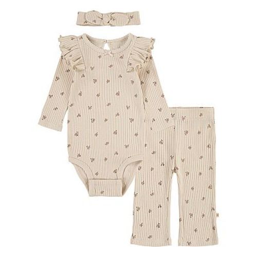 Newborn Baby Girls Huggies Babywear® Organic Ruffle Bodysuit Pants & Headband 3-Piece Set