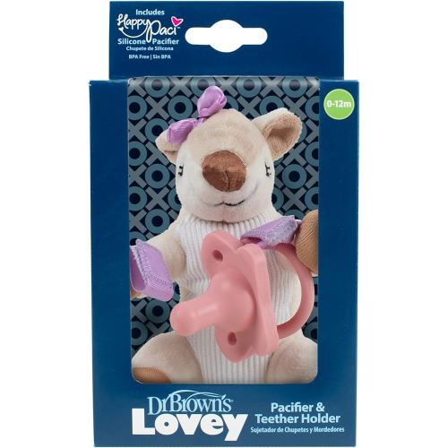 Dr. Brown's Baby Lovey Pacifier and Teether Holder, Deer with Pink HappyPaci, 100% Silicone, 0-6m (Packaging May Vary)