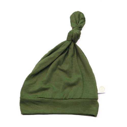 Organic Bamboo Newborn Top Knot Hat - Olive Green