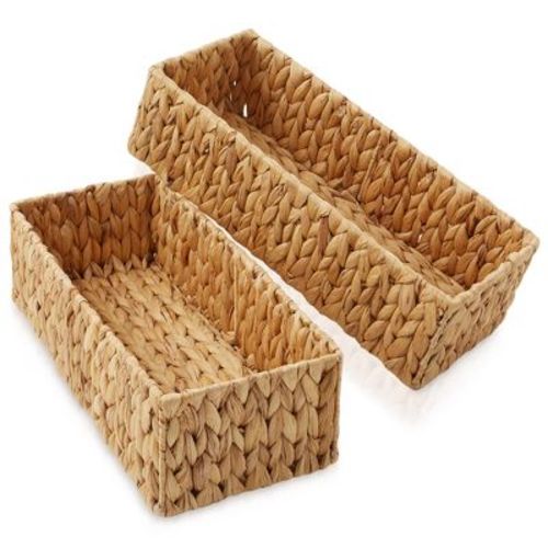 Casafield Bathroom Storage Baskets - Set Of 2, Natural - Water Hyacinth, 16" W X 6.75" D X 4.25" H, Woven Toilet Paper, Tissue, Shelving Bins