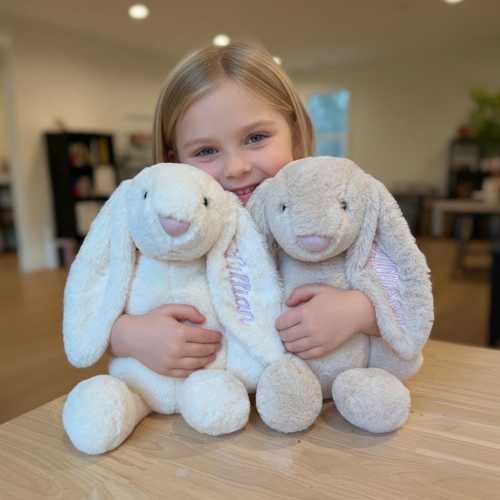 Custom Embroidered Bunny Rabbit with Name | Personalized Stuffed Animal | Easter Bunny Gift | Baby Shower Gift Newborn Keepsake Plush