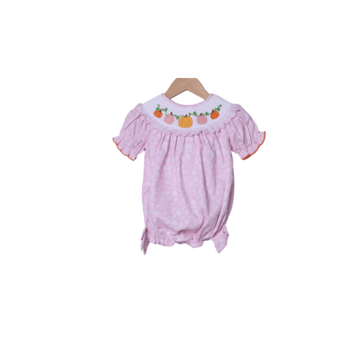 Smocked Pumpkin Pink Floral Bubble