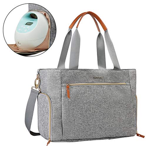 mommore Breast Pump Bag Diaper Tote Bag with 15 Inch Laptop Sleeve Fit Most Breast Pumps like Medela, Spectra S1,S2, Evenflo