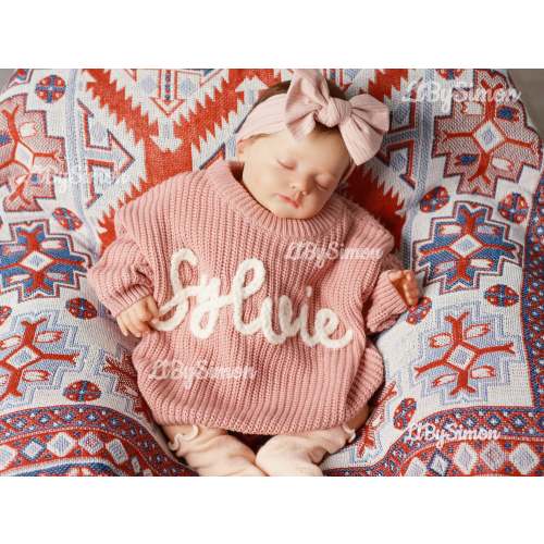Personalized Baby Sweater: Hand-Embroidered Name, 100% Cotton