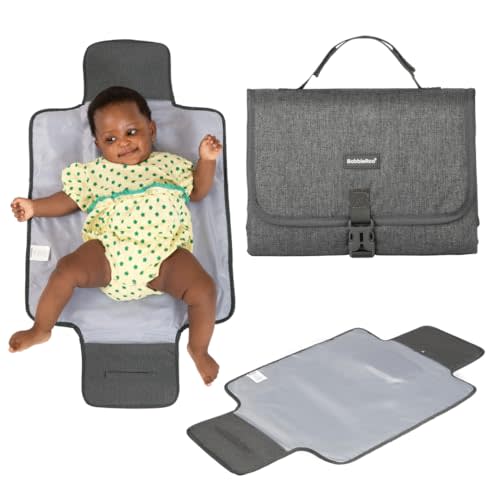 BabbleRoo Baby Changing Pad - Comfortable Portable Changing Pad, Compact, Fits in Any Diaper Bag - Lightweight and Soft with Cute Designs, Convenient Pockets, Extra Head Support – Dark Gray