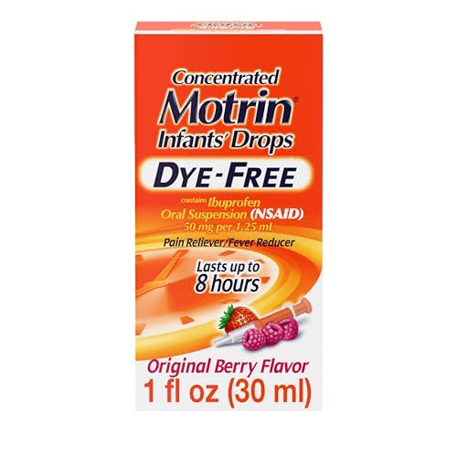 Motrin Infants' Oral Suspension Concentrated Liquid Medicine Drops with Ibuprofen, NSAID Fever Reducer & Pain Reliever for Babies, Dye Free, Alcohol-Free, Original Berry Flavor, 1 fl. oz