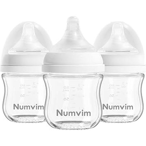 Natural Glass Baby Bottles Gentle & Extra Slow Flow, Newborn Breastfeeding Bottle with Anti Colic Nipple for 0 Months Babies, 3 Packs (White (3 Ounce), 1 Count (Pack of 3))