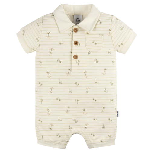 Gerber Baby Boy Short Sleeve Collared Romper, Sizes Newborn - 24 Months