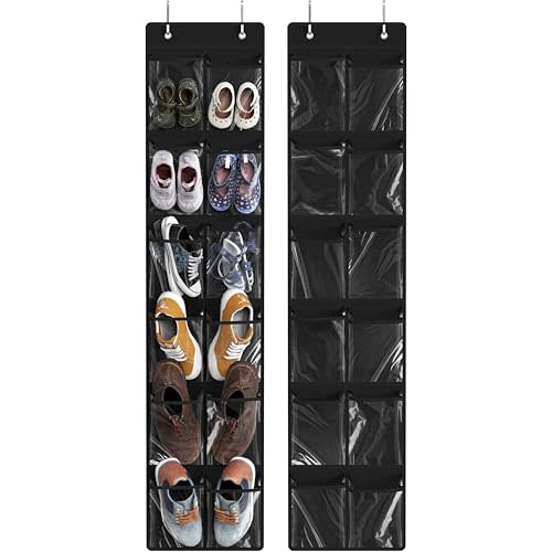 Simple Houseware 24 Pockets - 2PK 12 Large Pockets Over Door Hanging Shoe Organizer, Black