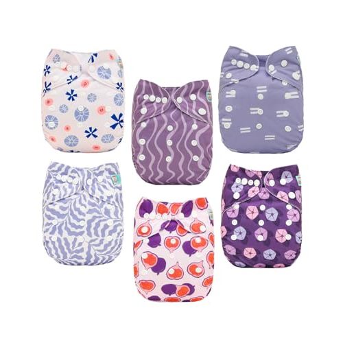 ALVABABY Baby Cloth Diaper 6 Pack with 12 Inserts One Size Cloth Diaper Covers Adjustable Washable Reusable for Baby Girls and Boys 6DM126