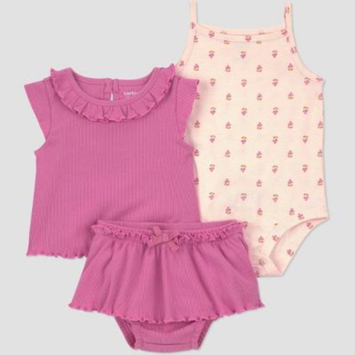 Carter's Just One You® Baby Girls' 3pc Floral Tank Top with Bodysuit and Bloomer Set - Pink/Light Pink 9M