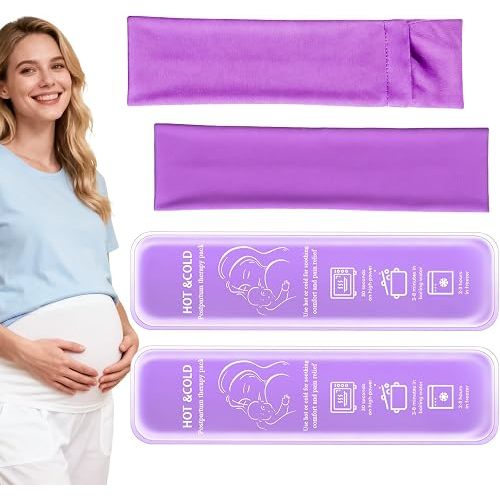 Postpartum Cold Pack, Perineal Cooling Pad Pregnancy & Hemorrhoid Pain Relief, Postpartum Ice Pack Pads with 2 Washable Sleeves (2 ice Pack+2 Fabric Cover) (Purple)