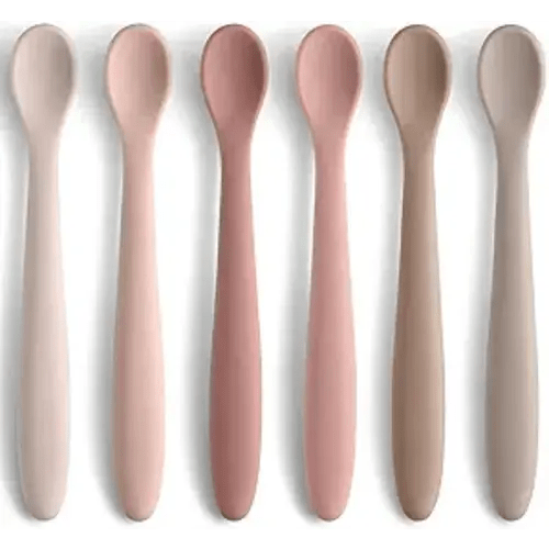 Silicone Baby Feeding Spoons, Training Spoon Self-feeding, First Stage Infant Soft-Tip Easy on Gums, Utensils Supplies, Dishwasher & Boil-proof, 6 Pack