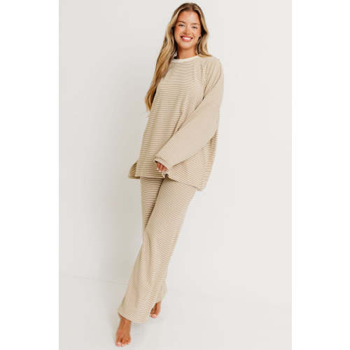 Campbell Striped Fleece Lounge Pants in Beige