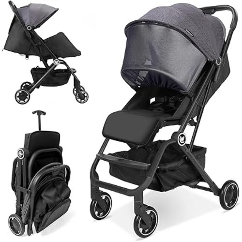 Lightweight Baby Stroller, Compact Travel Stroller with Retractable Foot Cover & Sleep Shade, One Hand Fold Stroller, Toddler Pushchair Adjustable Seat for Airplane 0-36 Months