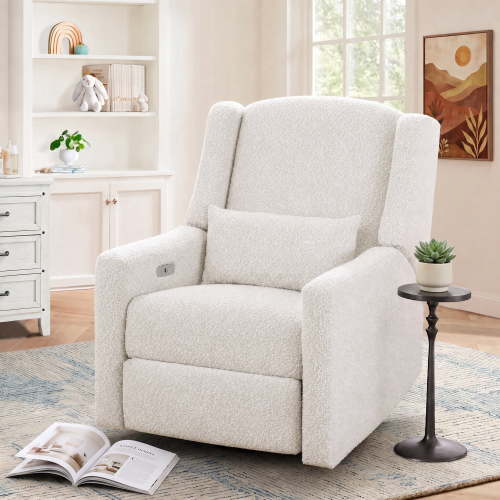 JULY'S SONG Power Swivel Gilder Recliner Chair, Beige, Teddy Fabric