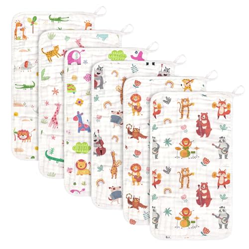 decalsweet Baby Burp Cloths Muslin Washcloths 6 Pack Muslin Burp Cloths 100% Cotton Large 20''x12'' Soft 6 Layers Baby Burp Rags for Boys Girls Baby Essentials for Newborn Gift Machine Washable