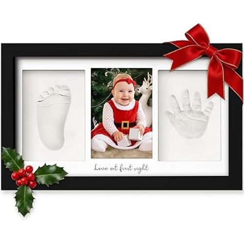 KeaBabies Baby Hand and Footprint Kit - Clay Handprint Keepsake Frame, Newborn Nursery Picture Frame, Personalized New Mom Gifts for Baby First Christmas Shower (Onyx Black)