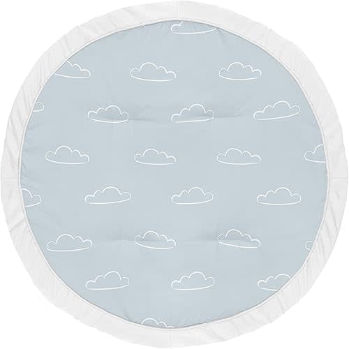 Sweet Jojo Designs Blue Clouds Boy Baby Playmat Tummy Time Infant Play Mat - Slate and White Cloud Sky for Vintage Airplane Aviator Aviation Collection