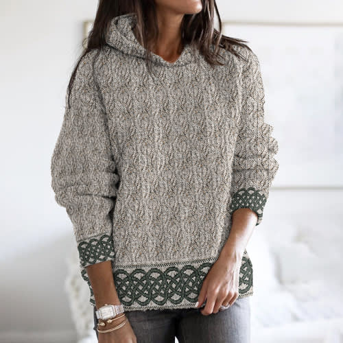 Women'S Celtic Knotted Creative Patchwork Hooded Aran Sweater