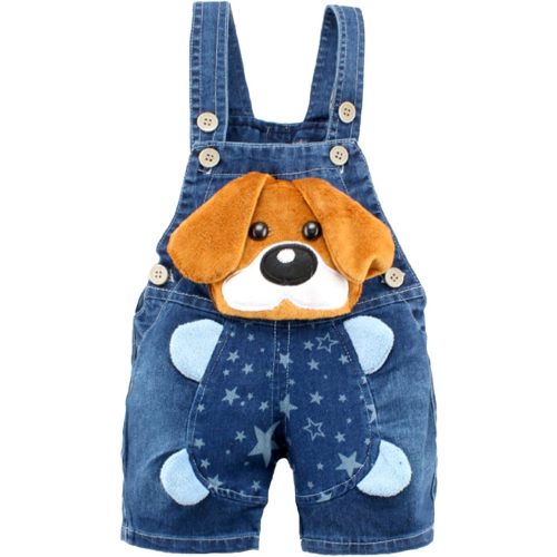 KIDSCOOL SPACE Baby Cute Summer Jean Overalls,Toddler Denim Cartoon 3D Animal Shortalls