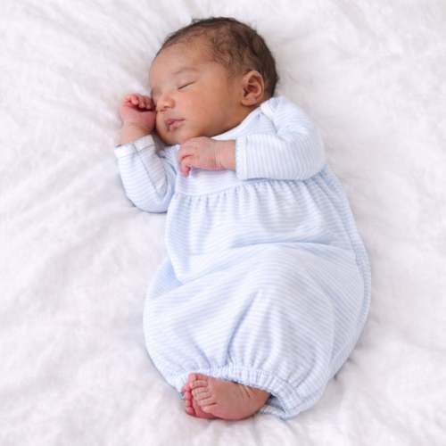 Mini Stripes Gathered Gown - Light Blue