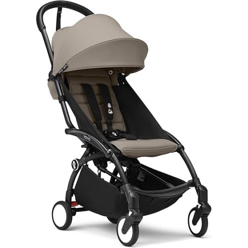Stokke YOYO3 Stroller from 6 Months - Includes Black Frame/Taupe Seat Cushion + Canopy - Folds in & Out in a Flash - Light & Compact - Carry-On Compatible
