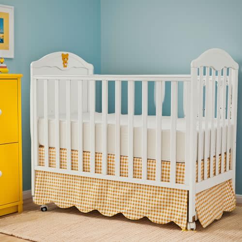 Brandream Scallop Edge Cotton Crib Skirt, Baby Boy, Baby Girl, Gender Neutral Crib Skirt Toddler Bedskirt Farmhouse Chic Nursery Crib Bed Skirt, Boho Bohemian Solid Yellow Gingham