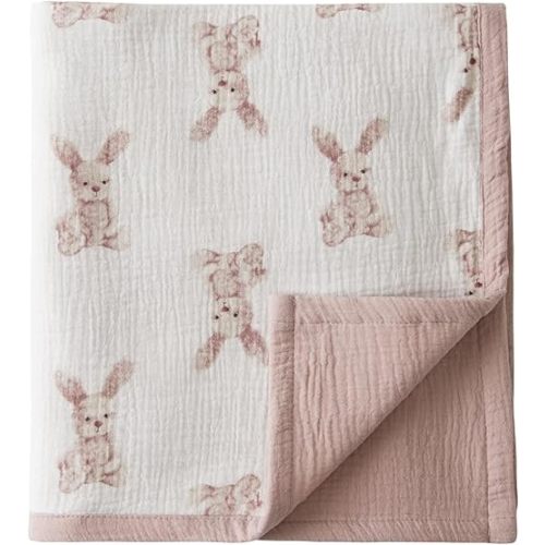 Little Jump 2 Layers Muslin Cotton Baby Blankets - Bunny Toddler Quilt Crib Blanket - Gender Neutral Crib Blanket for Baby Boys and Girls 47"x 47" (Bunny)