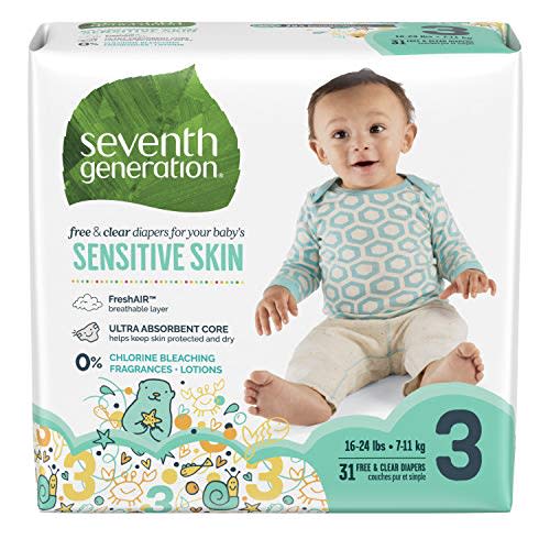 Seventh Generation Baby Diapers for Sensitive Skin, Animal Prints, Size 3, 31 Count