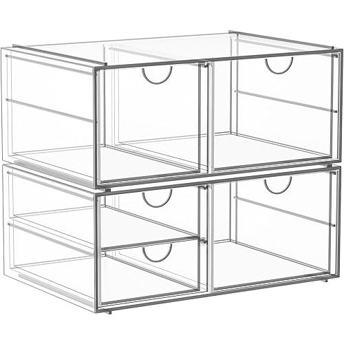 Arcylic Makeup Organzier with 5 Drawers, Clear Stackable Storage Drawers, Bathroom Countert Organizer,Plastic Storage Bins For Vanity, Cabinets, Pantry, Home Organization and Storage
