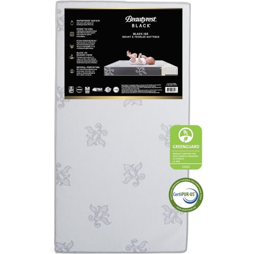 Beautyrest Black BlackICE 2-Stage Premium Crib and Toddler Mattress - CertiPUR-US Certified/Greenguard Gold Certified - Waterproof - Cooling Memory Foam, White/Grey