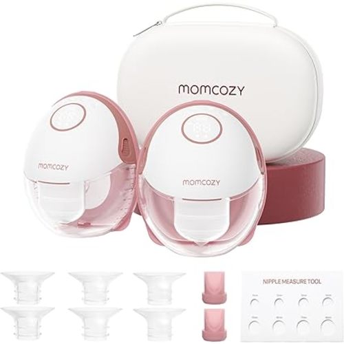 Momcozy Breast Pump Hands Free Mobile Style | M6, Wearable Breastfeeding Pump Ideal Rhythm for More Milk, DoubleFit Flange More Fit & Discreet with 3 Modes & 9 Levels, 24mm - 2 Pack Cozy Red