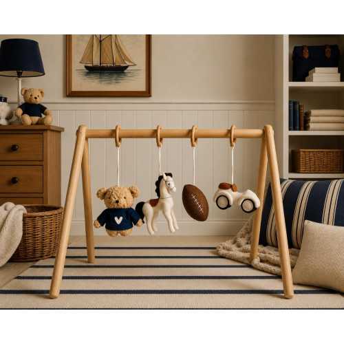 Equestrian Baby Mobile – Felt Toys, Horse, Bear, Football, Car – Nursery Decor
